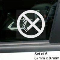 6 x No Smoking-WINDOW Stickers-Logo Ony-Vehicle Self Adhesive Warning Signs-Health and Safety-Car,Taxi,Minicab,Van,Taxi,Cab,Bus,Coach,Minibus 
